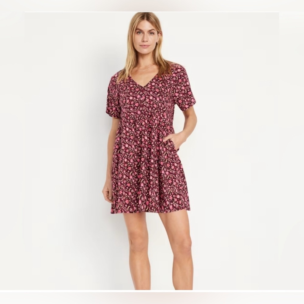V-Neck Mini Swing Dress